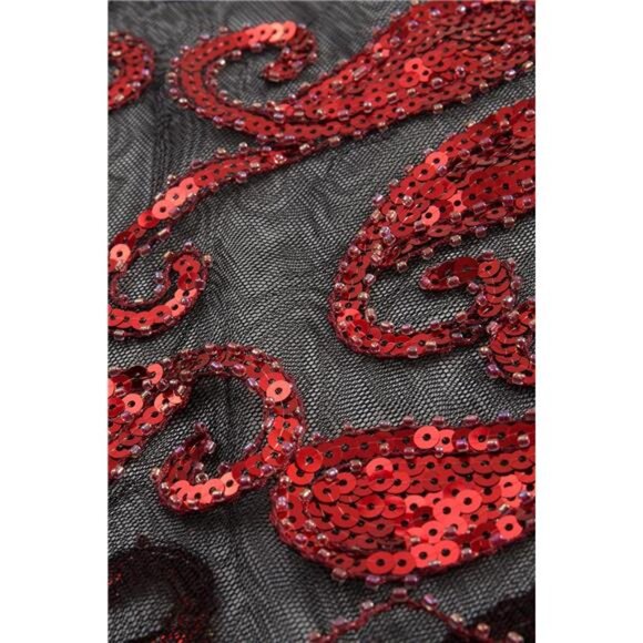 Shawl Wraps Sequin Beaded Cape Black Red - Picture 6 of 6